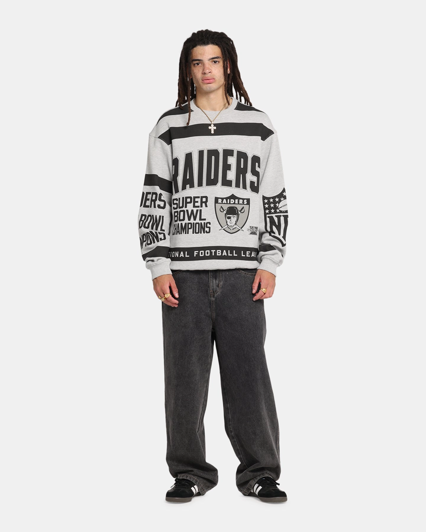Mitchell & Ness Las Vegas Raiders Letterform Crewneck Grey Marle/Official Team Color All Occasion City Wear