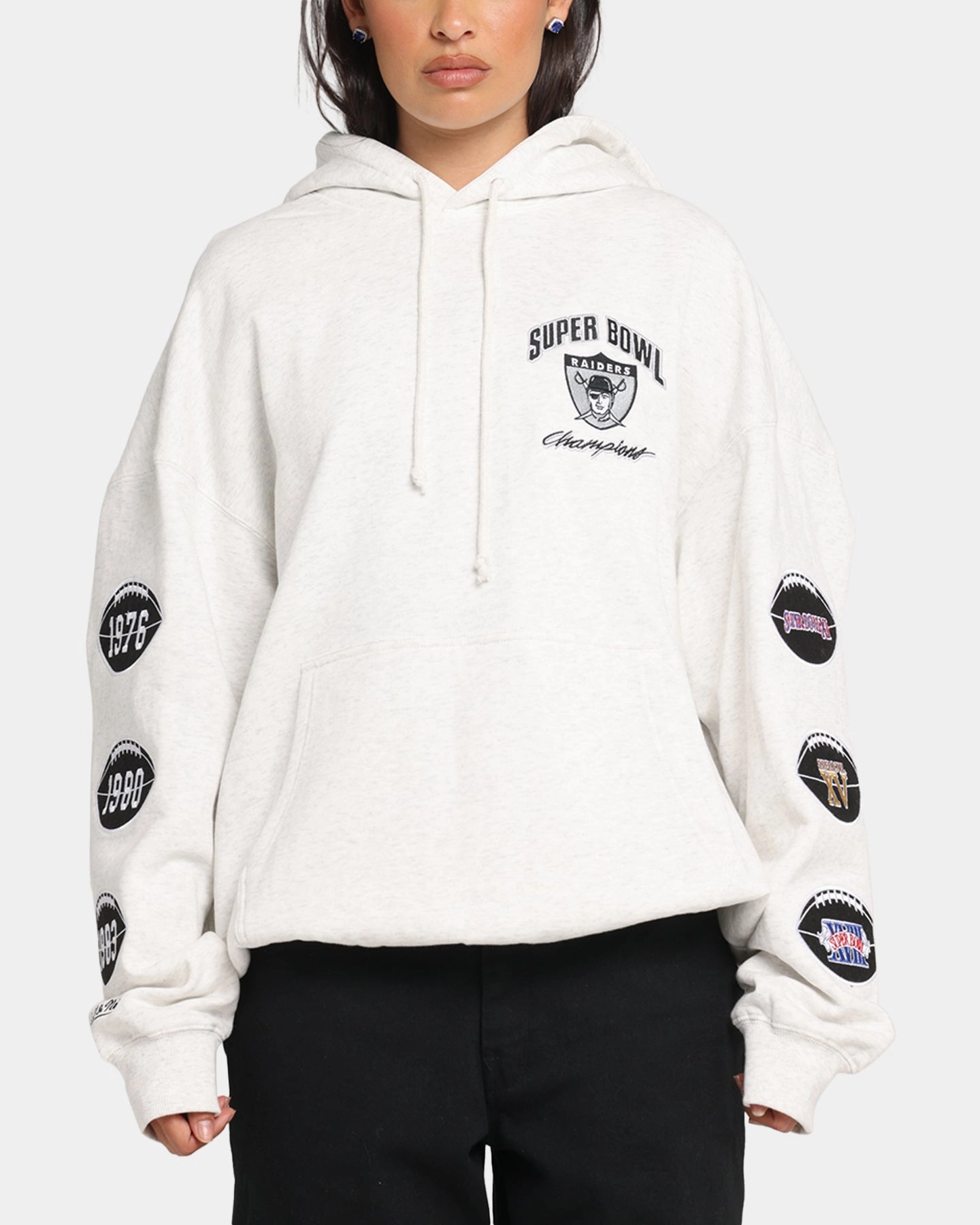Fleece Non Restrictive Mobility Mitchell & Ness Las Vegas Raiders National Champions Hoodie Silver Marle