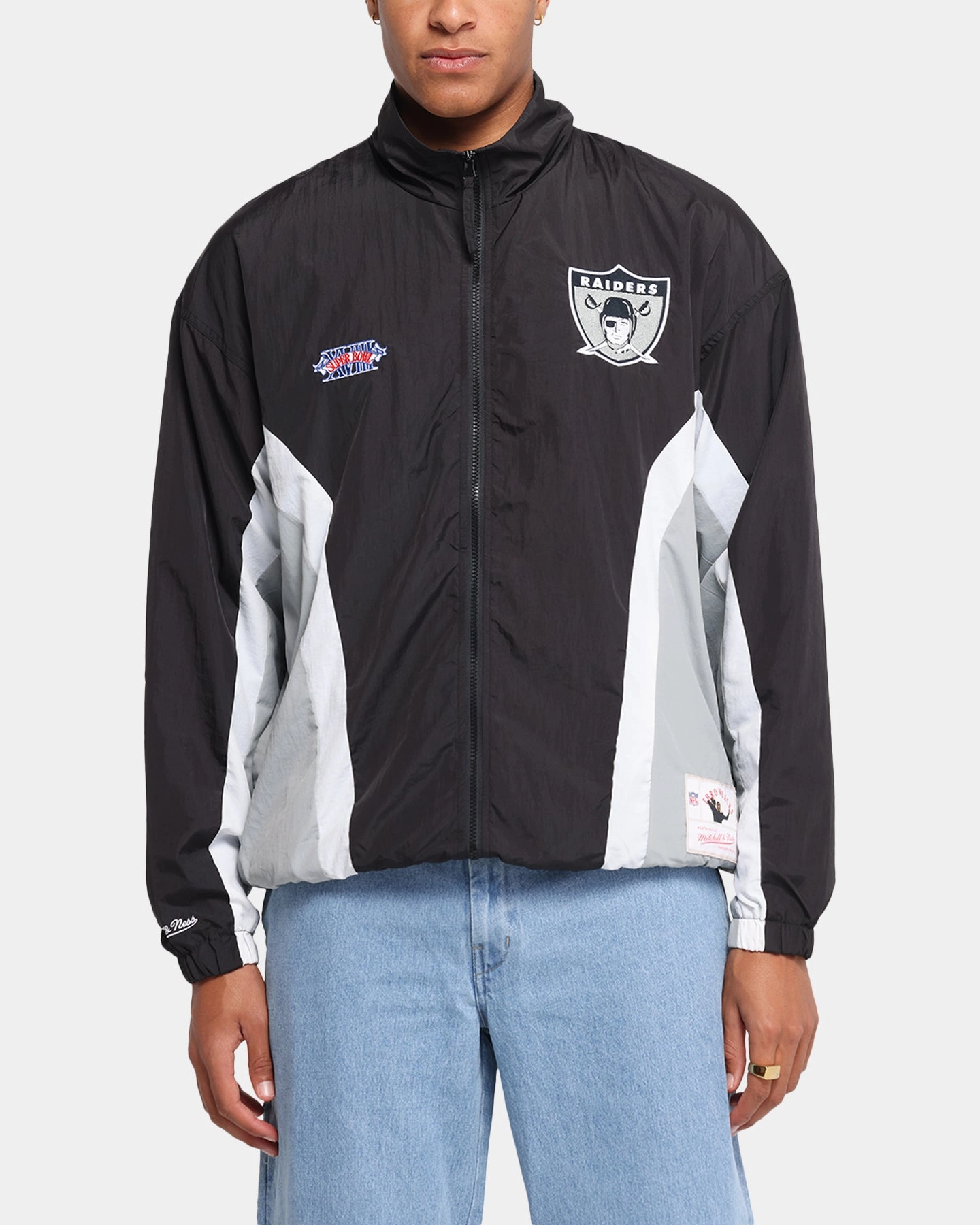 Mitchell & Ness Las Vegas Raiders Nylon Track Jacket Black/Grey Dual Layer Ventilation