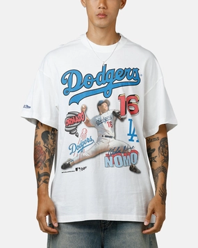 Mitchell & Ness Los Angeles Dodgers Hideo Nomo Tornado T-Shirt Vintage White winter warmth Plus Size