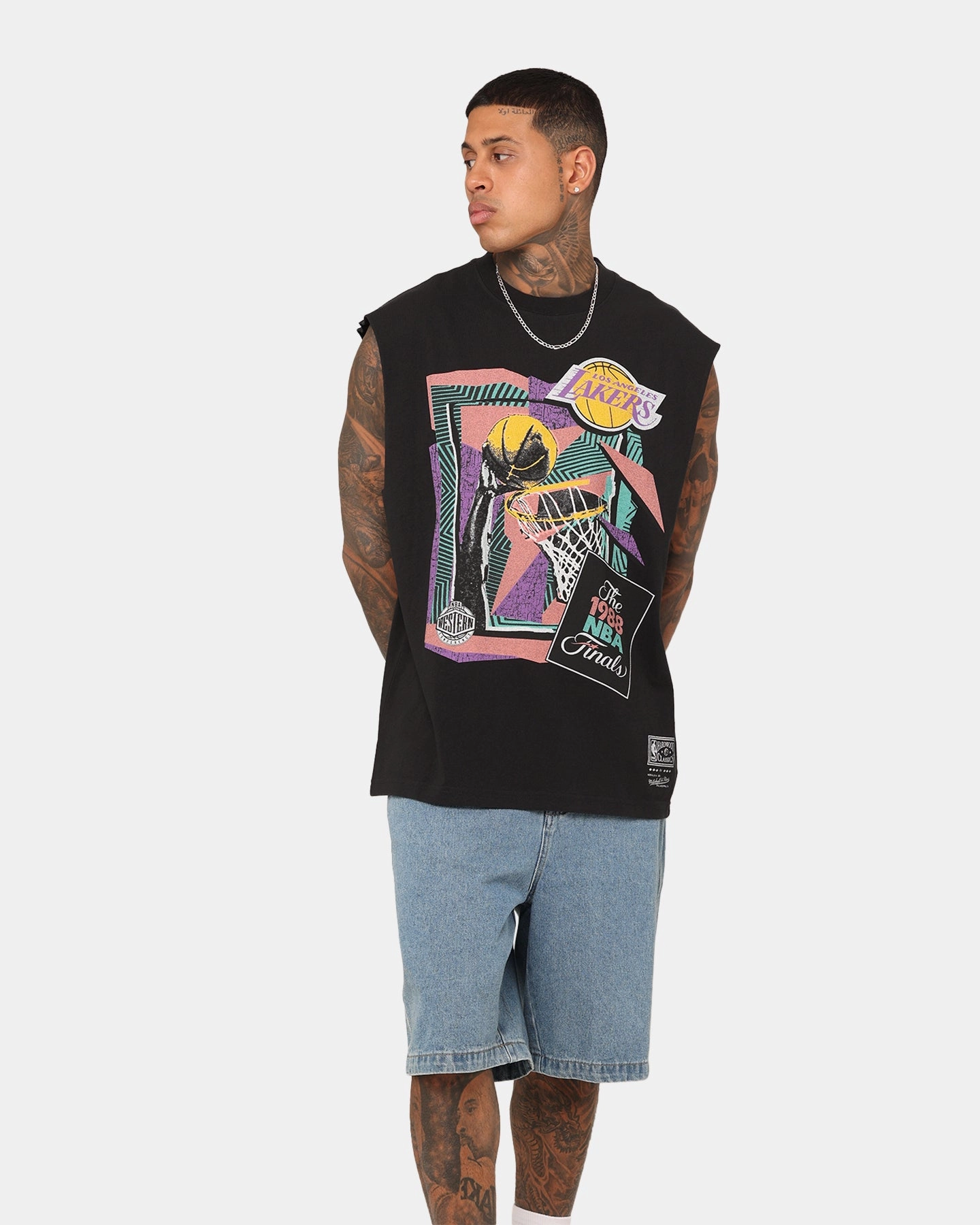 Breathable Style AntiStaticFinish Mitchell & Ness Los Angeles Lakers 1988 Finals Muscle T-Shirt Black
