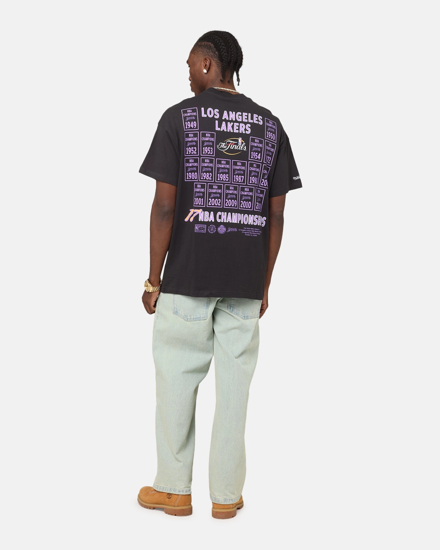 Camping attire Seasonal Staple Mitchell & Ness Los Angeles Lakers Champions Report "Champ Pack" T-Shirt Faded Black