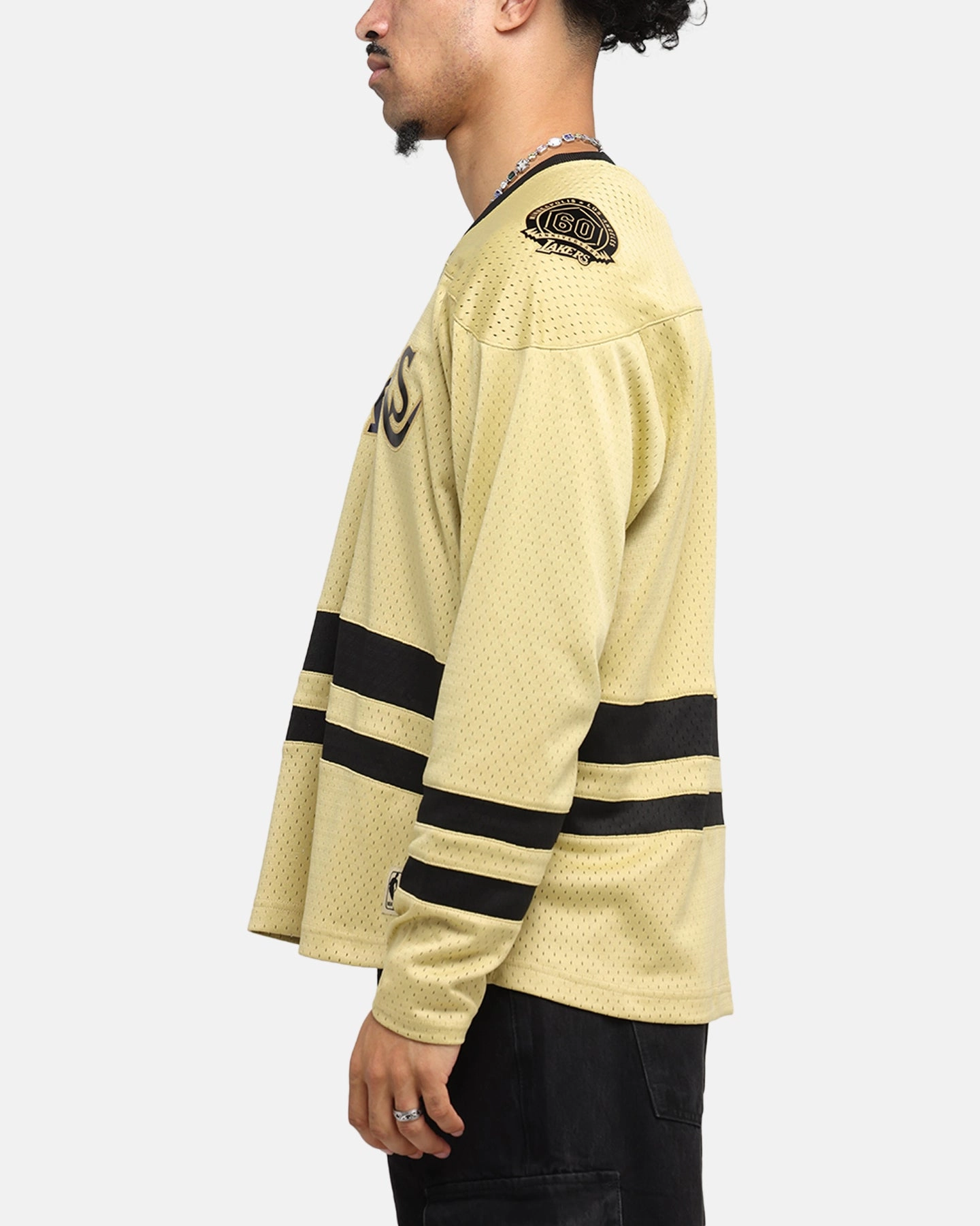 Quick Drying Performance Material Temperature Regulating Fiber Mitchell & Ness Los Angeles Lakers Chrome Jersey Khaki