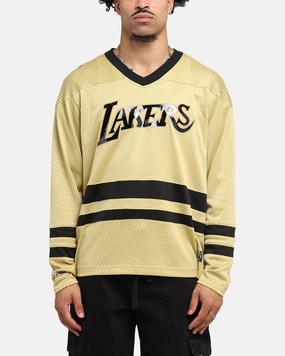 Moisture Wicking Technology Low Profile Seam Construction Mitchell & Ness Los Angeles Lakers Chrome Jersey Khaki