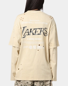 Mitchell & Ness Los Angeles Lakers Chromed Mock Long Sleeve T-Shirt Khaki Versatile Wear