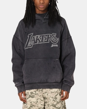 Mitchell & Ness Los Angeles Lakers Distressed Rhinestone Logo Hoodie Faded Black Good ventilation Yarn Dyed Fabric