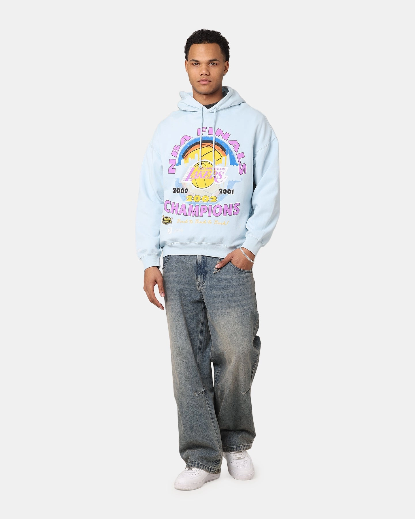 Hypoallergenic Fiber Multi Panel Design Mitchell & Ness Los Angeles Lakers Finals Champion Hoodie Light Blue