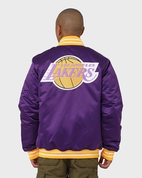 Mitchell & Ness Los Angeles Lakers Heavyweight Satin Jacket Purple Notebook Articulated Sleeve Cut