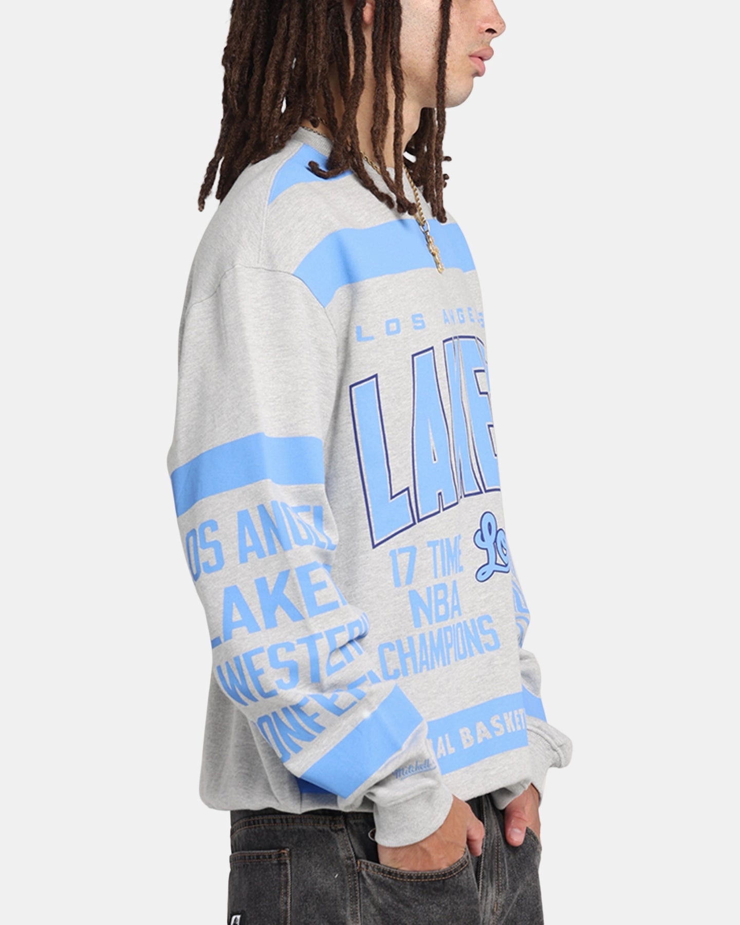 Mitchell & Ness Los Angeles Lakers Letterform Crewneck Grey Marle Top Guard