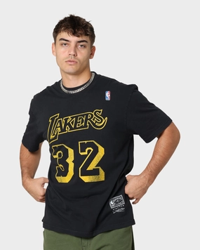 Mitchell & Ness Los Angeles Lakers Magic Johnson #32 N&N Vintage T-Shirt Faded Black Flexible Wear Anti microbial coating