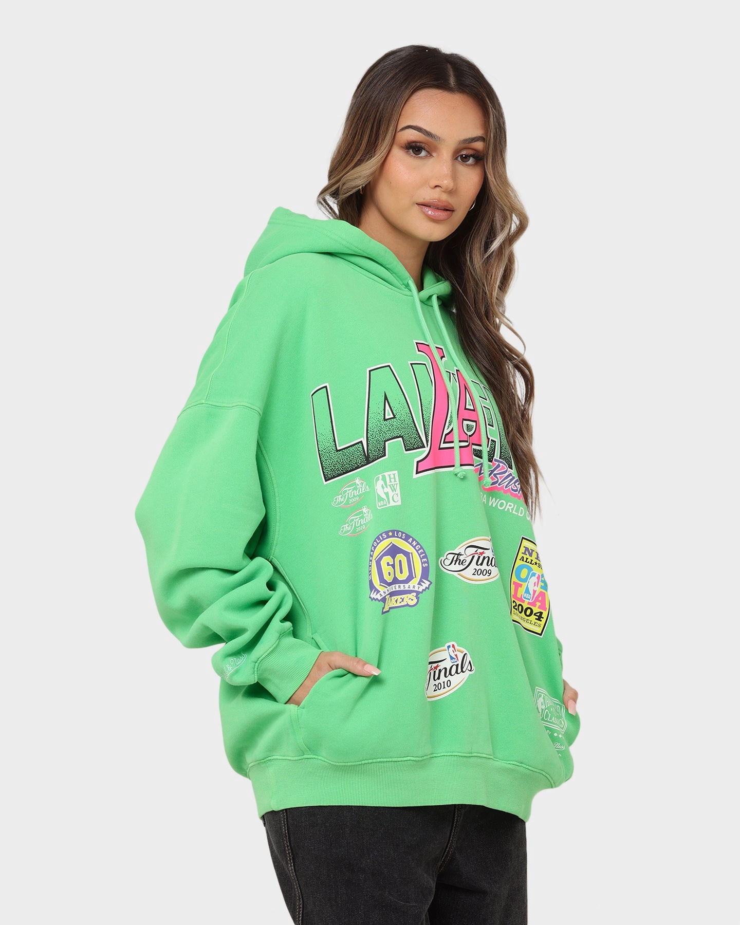 Mitchell & Ness Los Angeles Lakers Neon Champs Hoodie Neon Green Multipanel Construction DropShoulder
