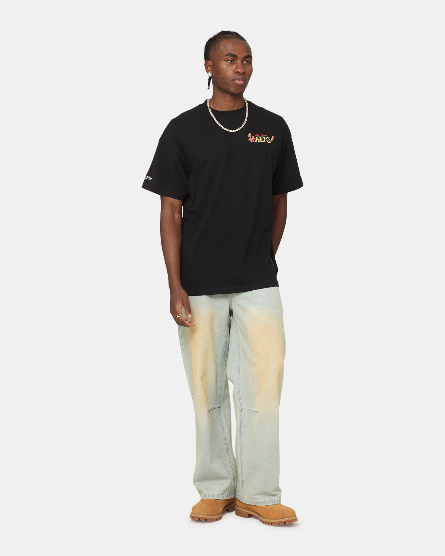 Mitchell & Ness Los Angeles Lakers Radiograph Gold Rings T-Shirt Faded Black Soft Touch Embroidered