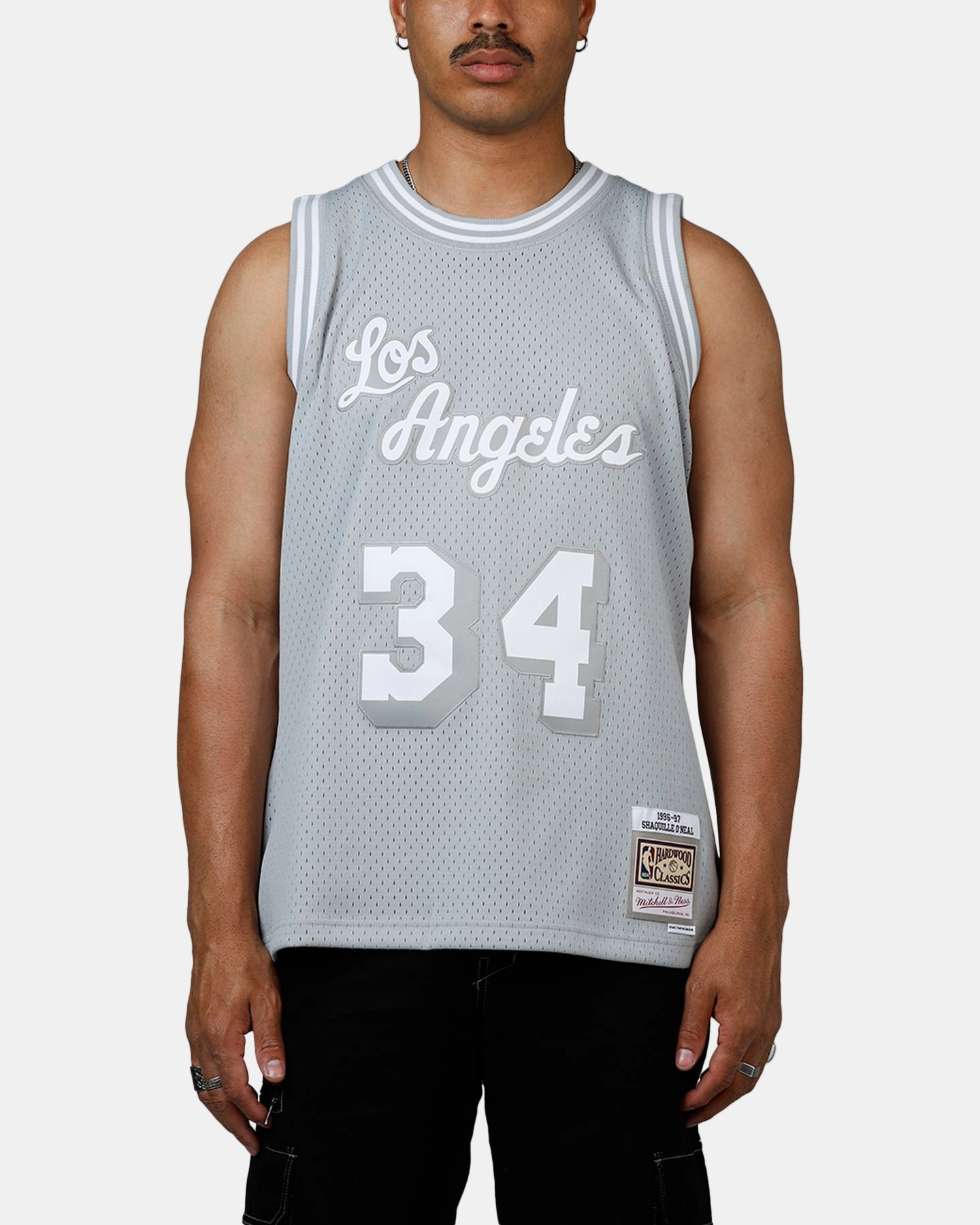Slub Textured Surface Non Irritating Seams Mitchell & Ness Los Angeles Lakers Shaquille O'Neal 1996-1997 Swingman Jersey Grey