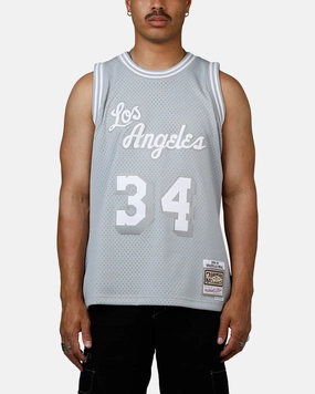 Slub Textured Surface Non Irritating Seams Mitchell & Ness Los Angeles Lakers Shaquille O'Neal 1996-1997 Swingman Jersey Grey