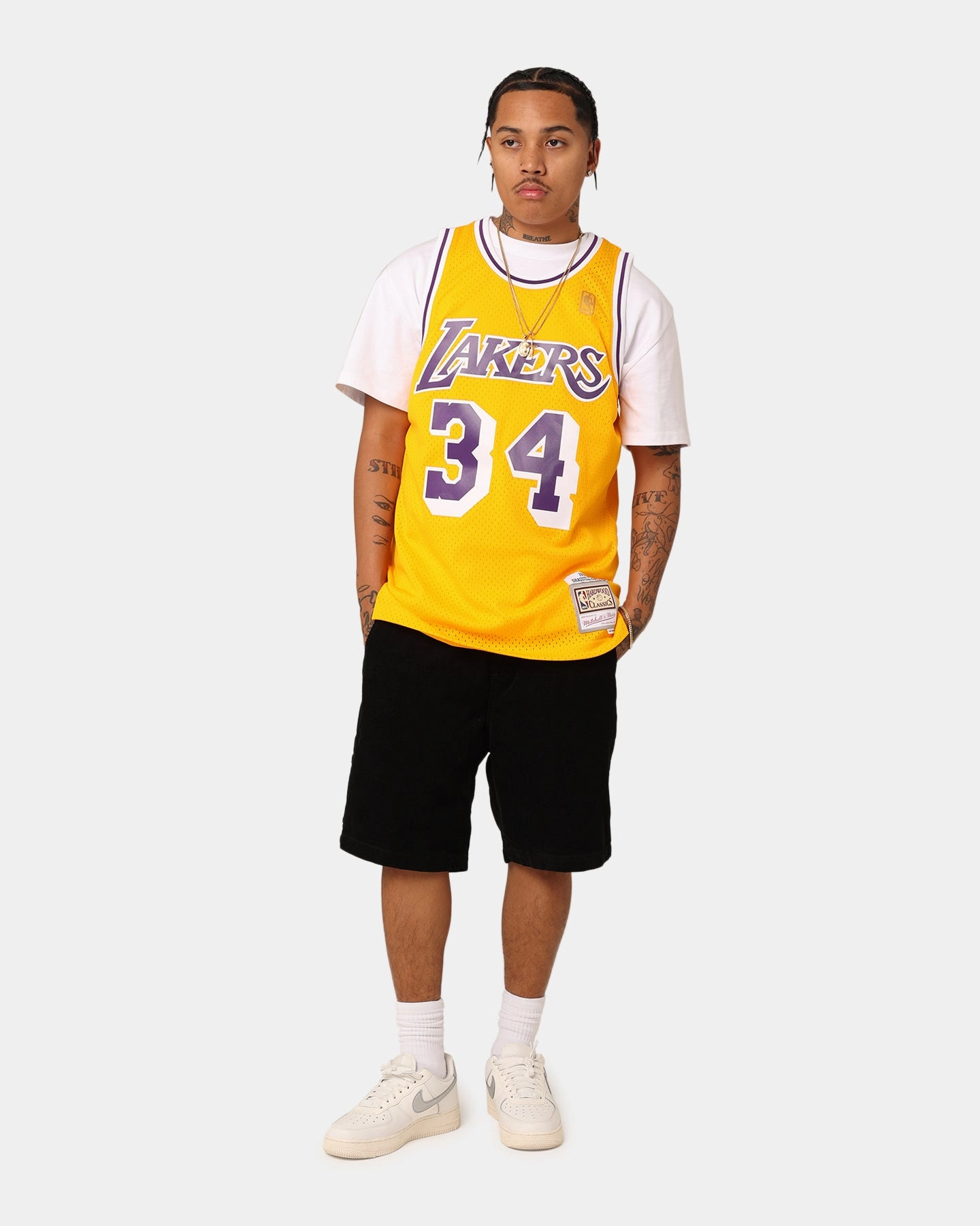 Heat Transfer Graphics Mitchell & Ness Los Angeles Lakers Shaquille O'Neal '96-'97 #34 Swingman Jersey Yellow