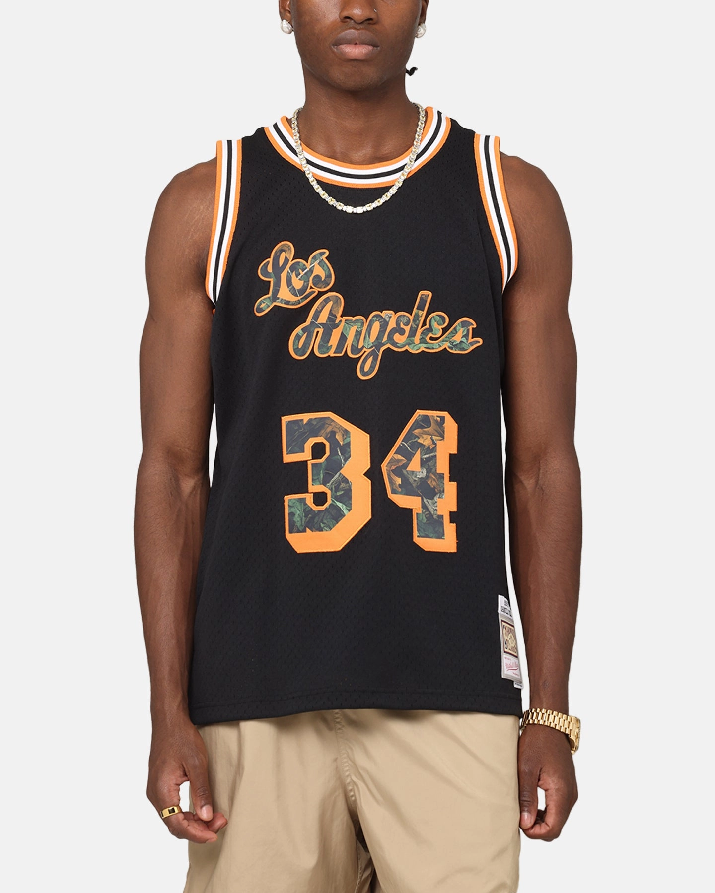 Athletic Silhouette Reflective Safety Trim Mitchell & Ness Los Angeles Lakers Shaquille O'Neal 'Wilderness' 97 Swing Jersey Black