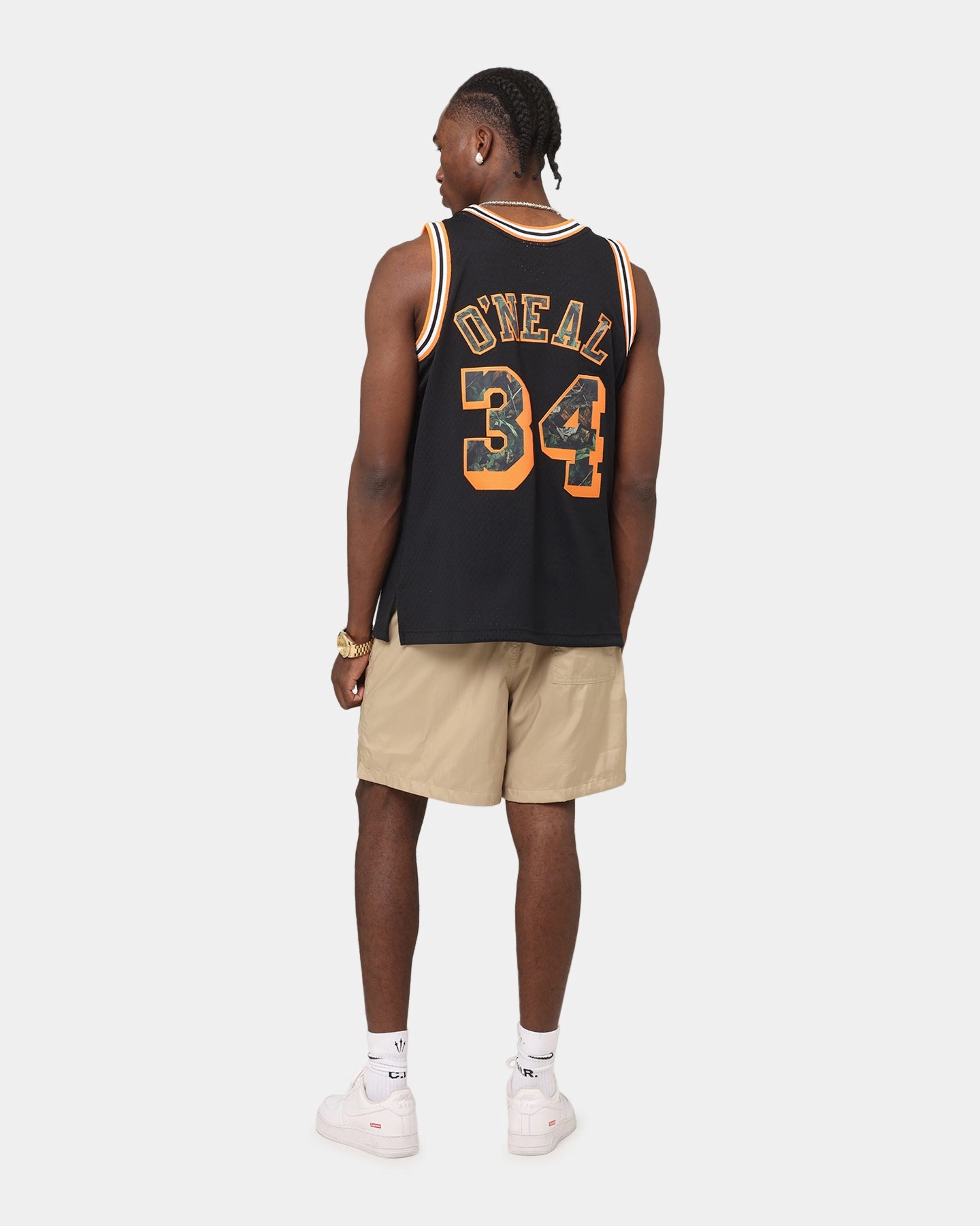 Mitchell & Ness Los Angeles Lakers Shaquille O'Neal 'Wilderness' 97 Swing Jersey Black Adjustable Hem Drawcord Elastic Cuff Retention