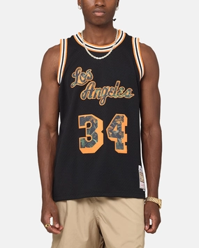 Athletic Silhouette Reflective Safety Trim Mitchell & Ness Los Angeles Lakers Shaquille O'Neal 'Wilderness' 97 Swing Jersey Black