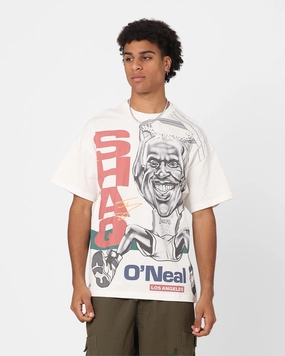 Mitchell & Ness Los Angeles Lakers Shaquille O'Neal Blockade T-Shirt Vintage White No Slip Shoulder Design Luxurious