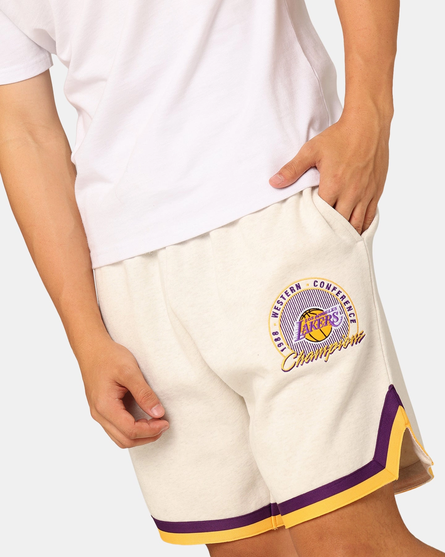 Mitchell & Ness Los Angeles Lakers Shooting Shorts White Marle Sweat Wicking Channels moisture - wicking