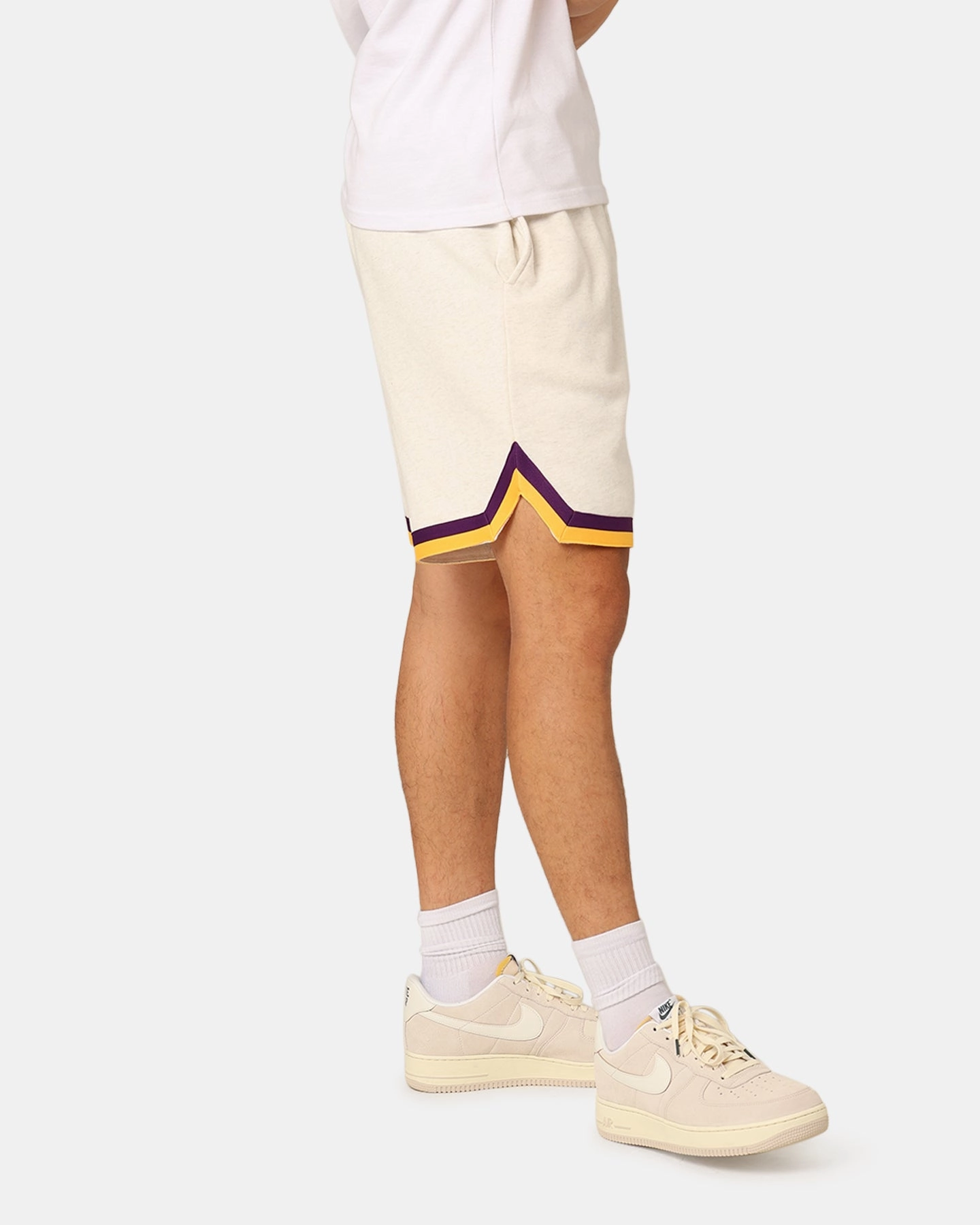 Reinforced Stitching Mitchell & Ness Los Angeles Lakers Shooting Shorts White Marle