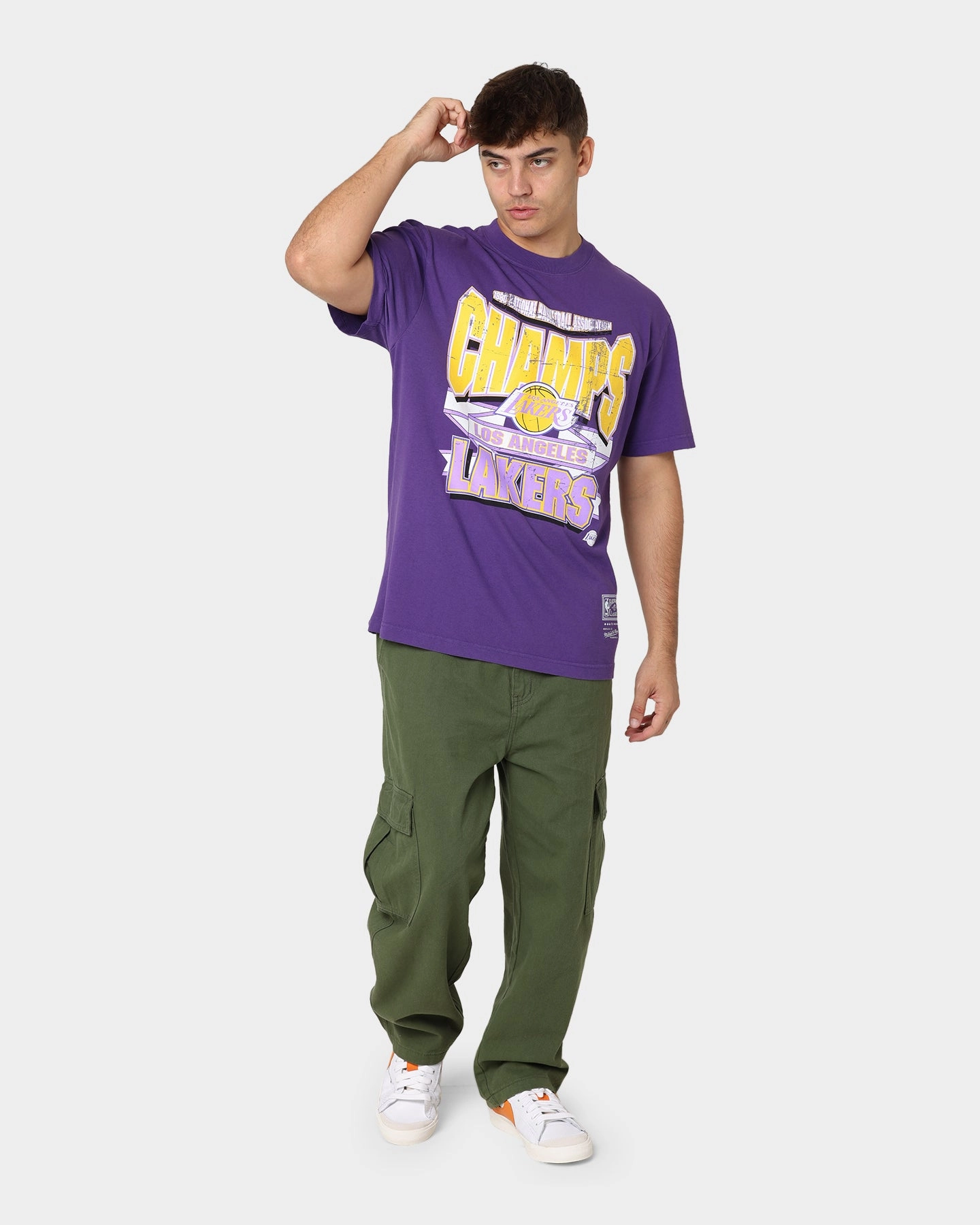 Fashionable Option Anti Bacterial Treatment Mitchell & Ness Los Angeles Lakers Vintage Champs T-Shirt Faded Purple