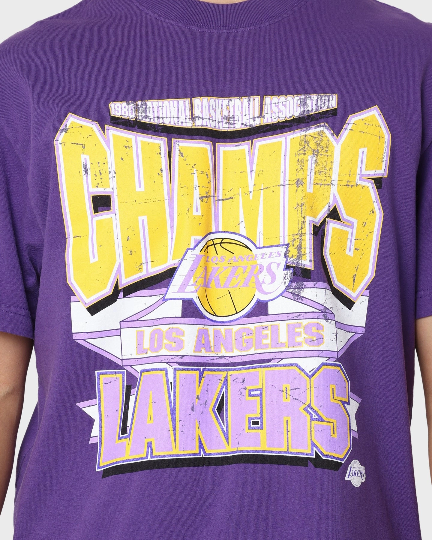SoftenedNeckline Mitchell & Ness Los Angeles Lakers Vintage Champs T-Shirt Faded Purple