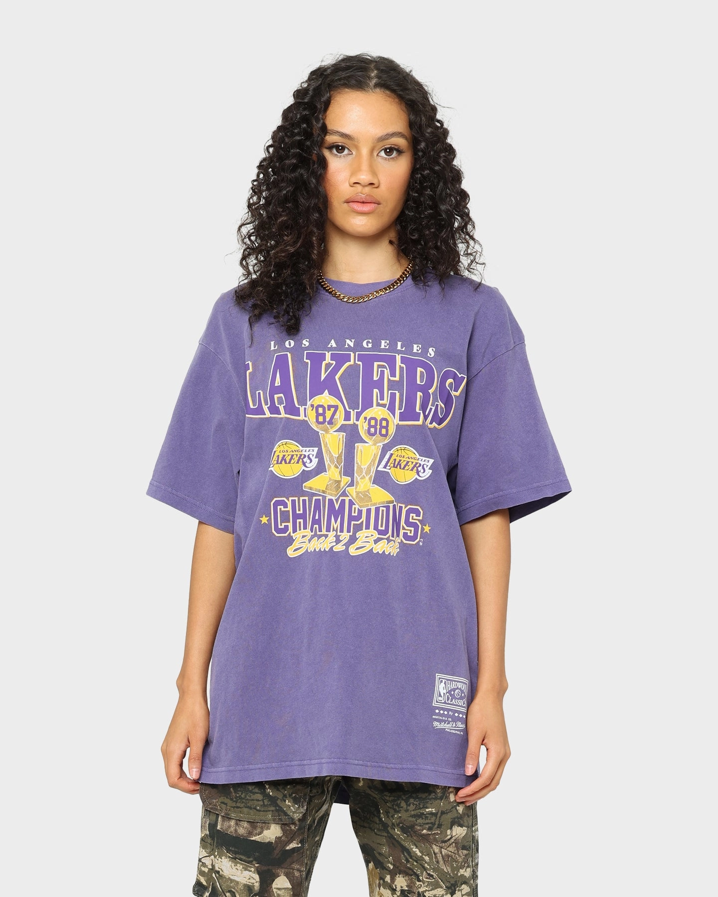 Mitchell & Ness Los Angeles Lakers Vintage Champs Trophy T-Shirt Faded Purple Basic Wear