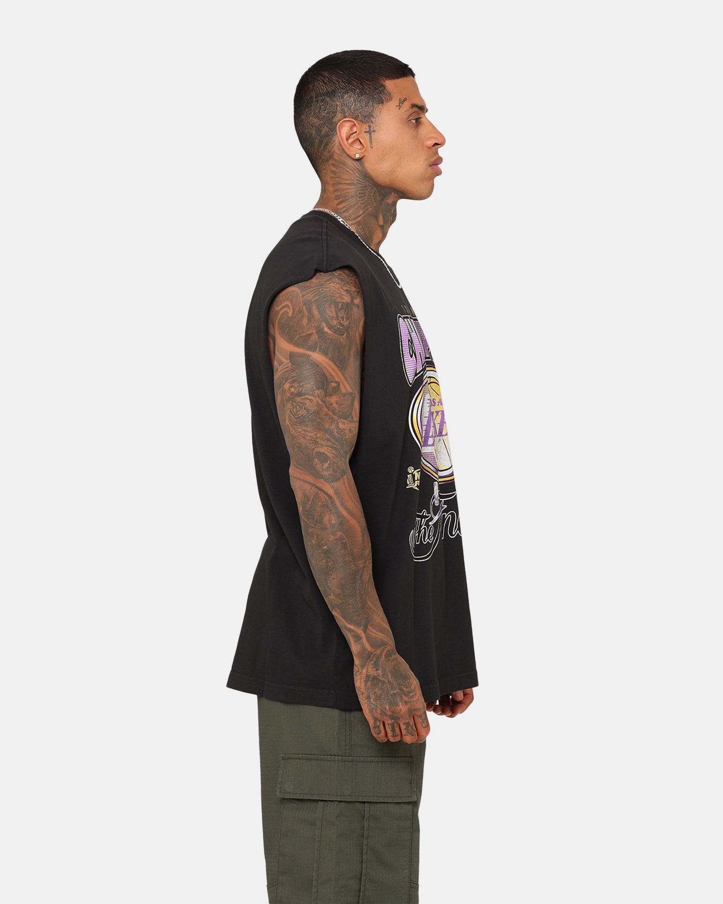 Mitchell & Ness Los Angeles Lakers Vintage Muscle T-Shirt Faded Black NoSideSeam Playful Prints