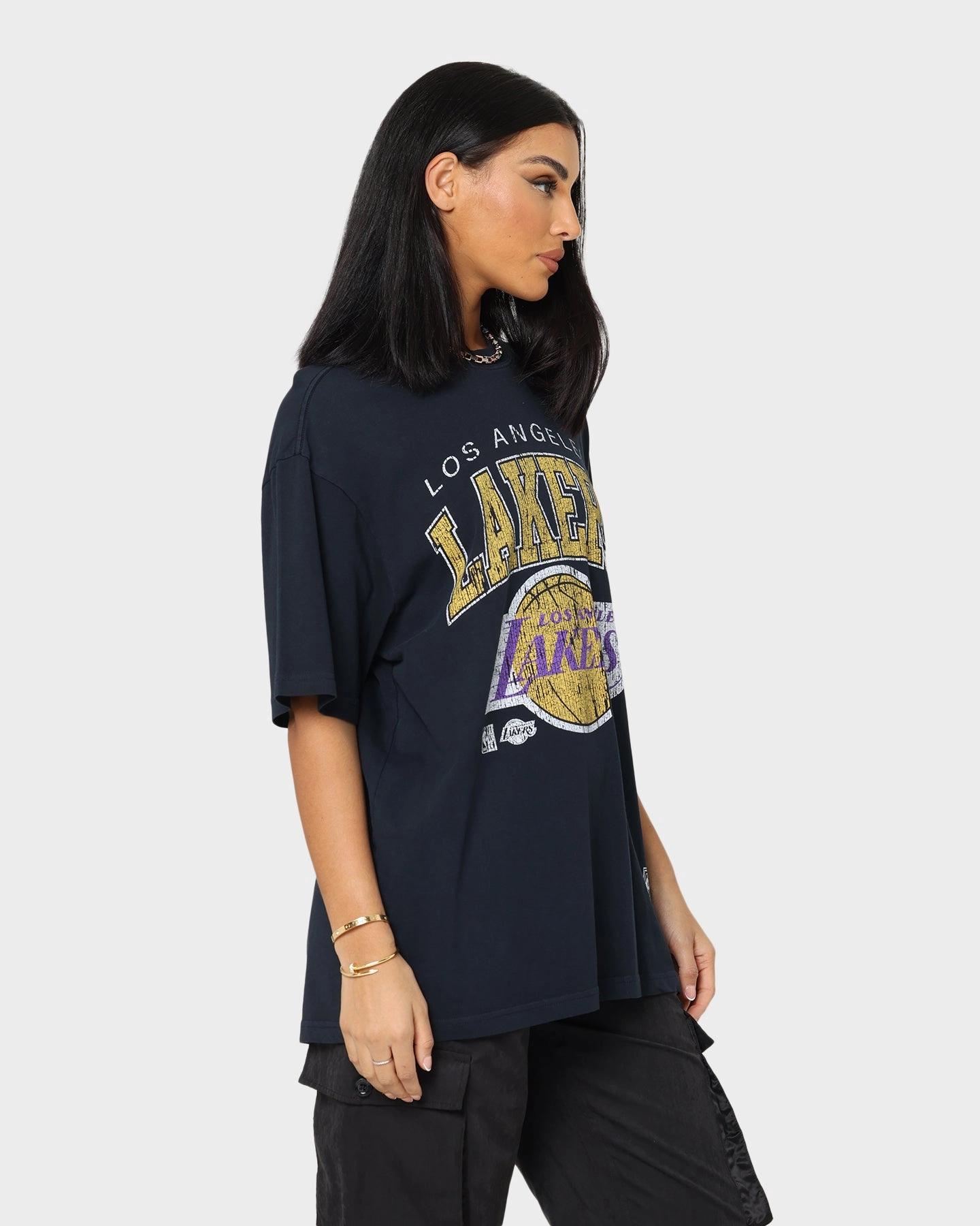Fashion Comfort Mitchell & Ness Los Angeles Lakers XL Arch Vintage T-Shirt Faded Black