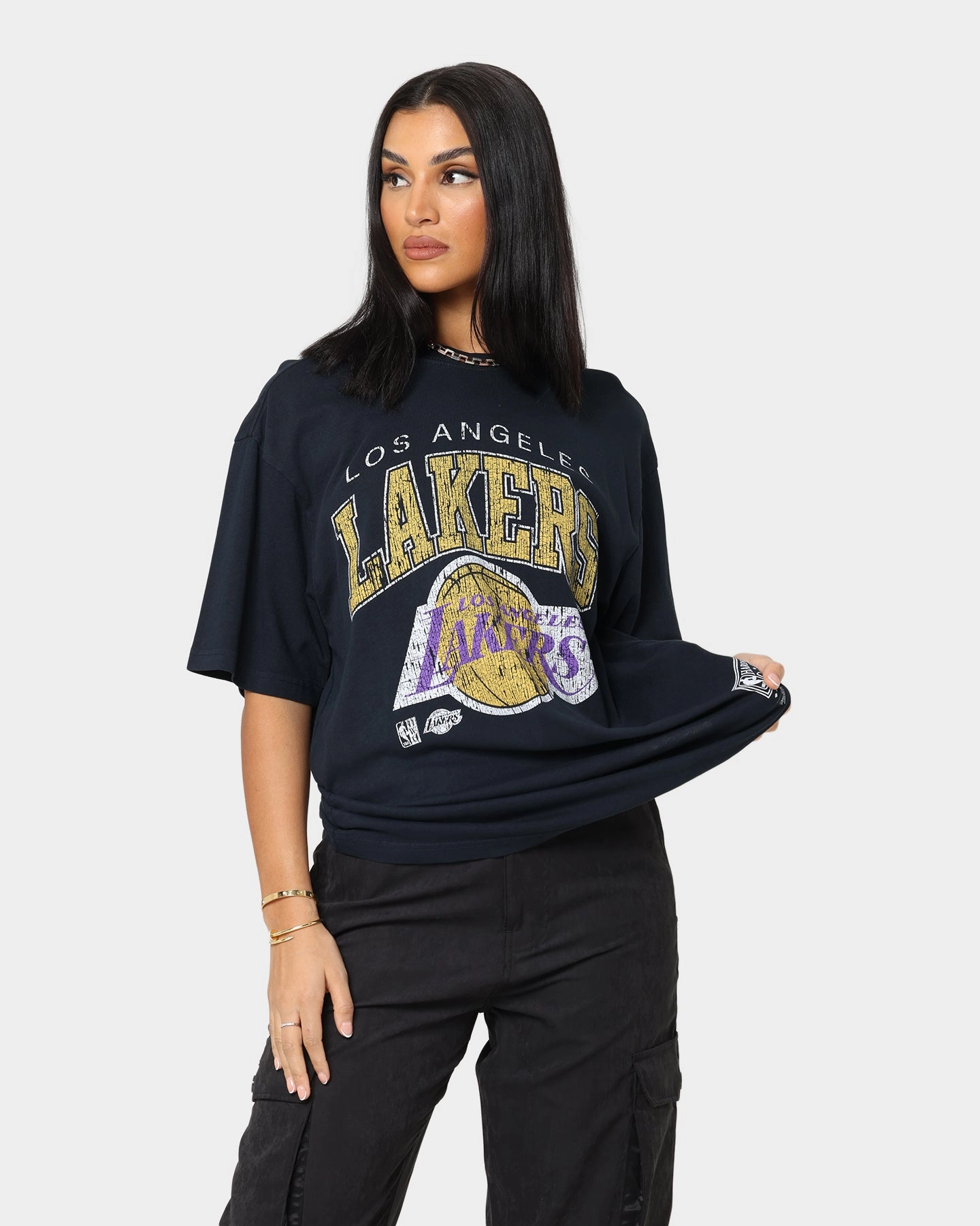 Mitchell & Ness Los Angeles Lakers XL Arch Vintage T-Shirt Faded Black SlimFitDesign