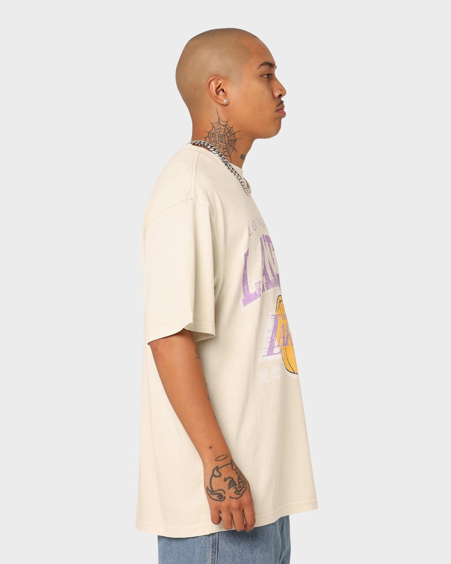 Mitchell & Ness Los Angeles Lakers XL Arch Vintage T-Shirt Faded Khaki Men's masculinity Seasonal Smart
