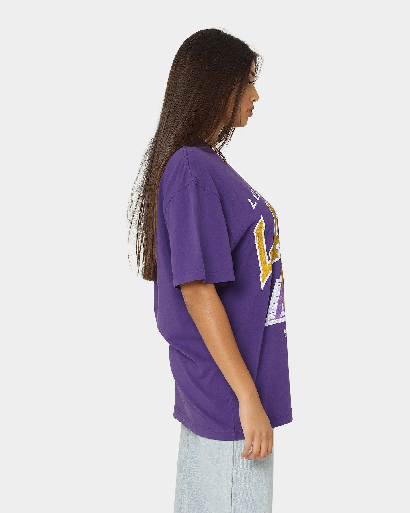 No Slip Shoulder Design Mitchell & Ness Los Angeles Lakers XL Arch Vintage T-Shirt Faded Purple