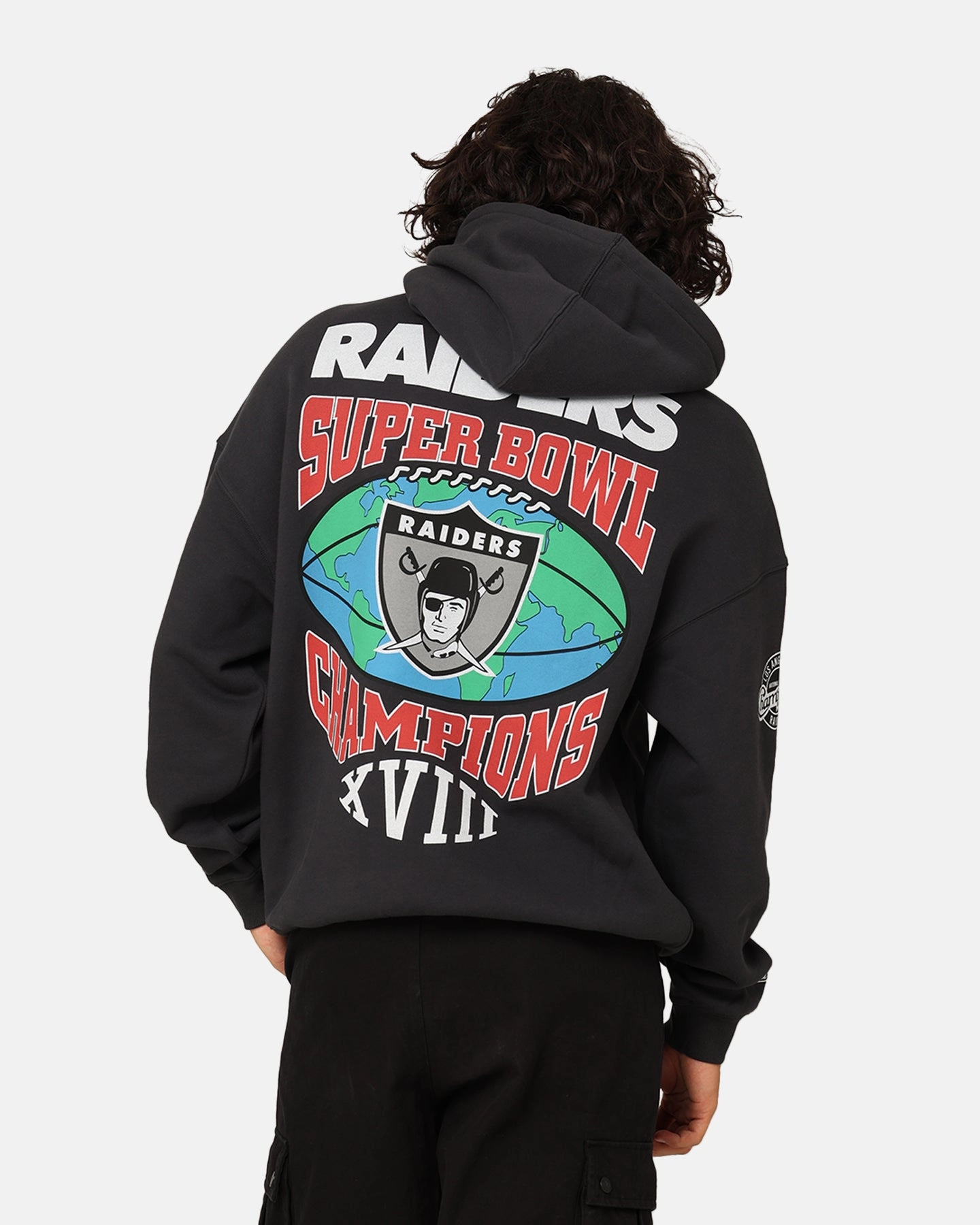 Mitchell & Ness Los Angeles Raiders Super Bowl World Hoodie Faded Black Stage Quilted Inner Layer