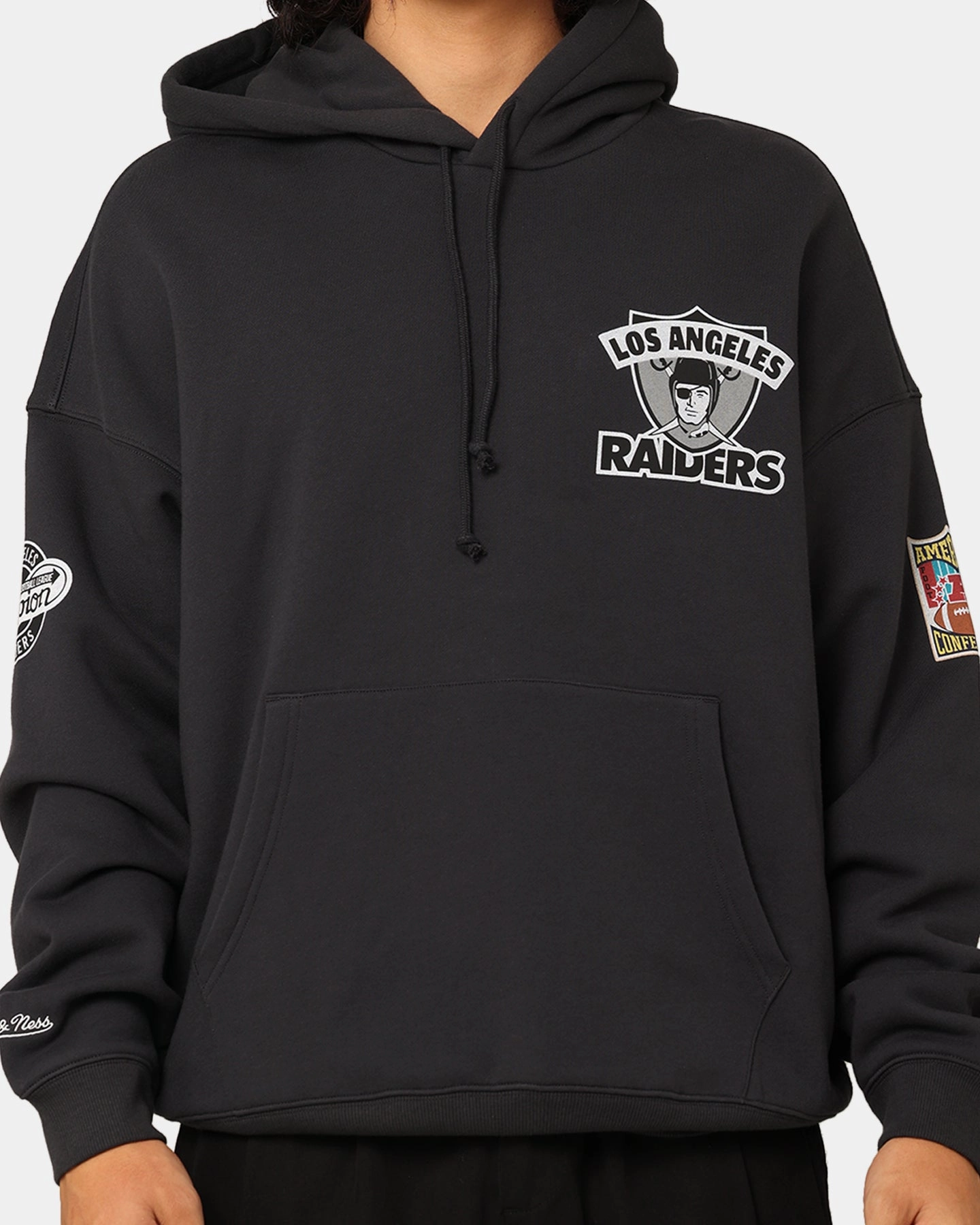 Noise Reducing Fabric Mitchell & Ness Los Angeles Raiders Super Bowl World Hoodie Faded Black