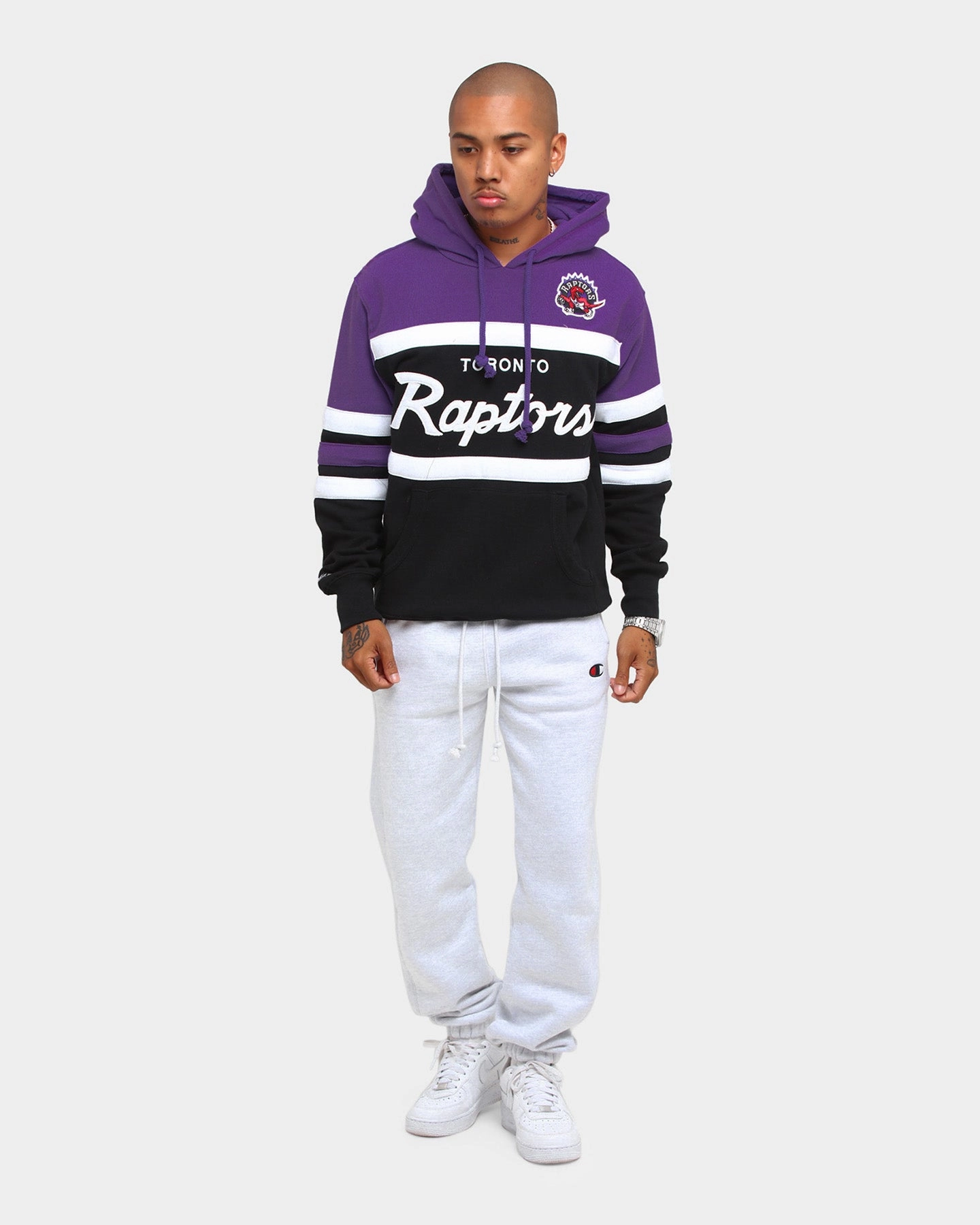 Urban Protection Patched Mitchell & Ness Men's Toronto Raptors Head Coach Hoodie Black/Purple