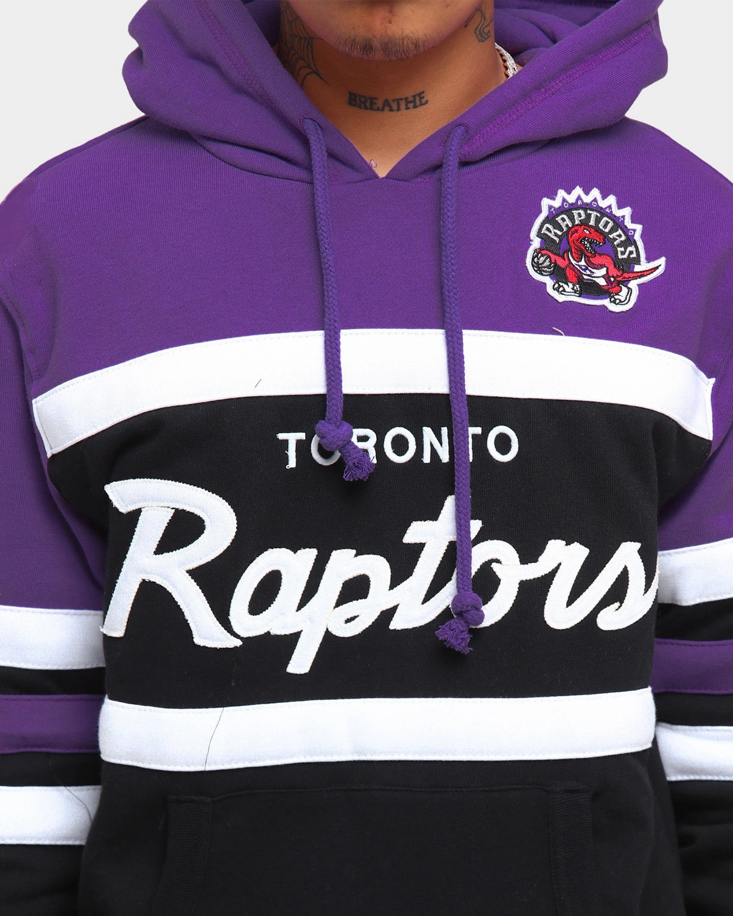 Mitchell & Ness Men's Toronto Raptors Head Coach Hoodie Black/Purple Soft Texture Clean Cut