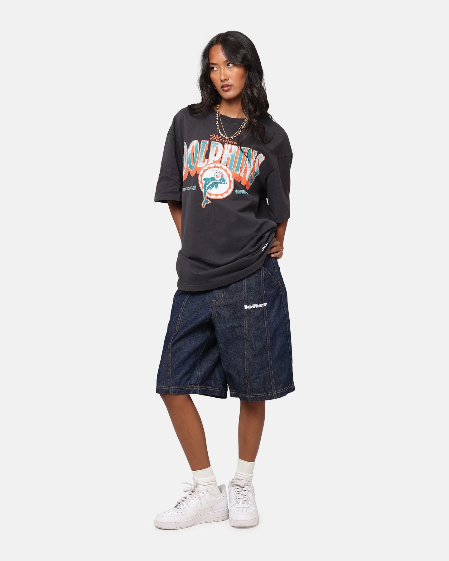 Mitchell & Ness Miami Dolphins Arch T-Shirt Faded Black Printed Logo Cozy Touch