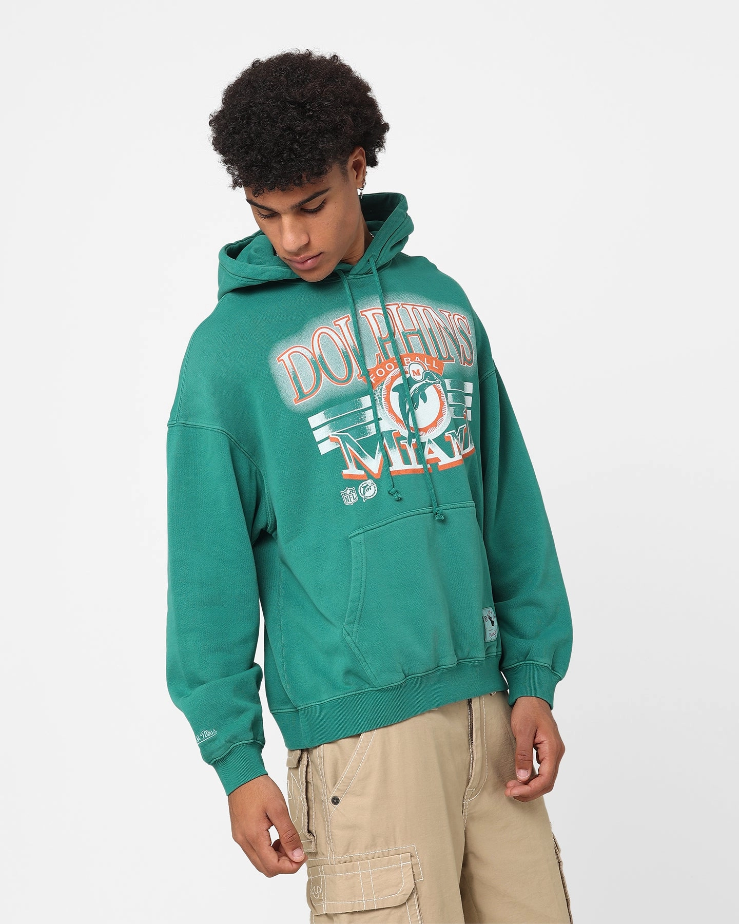 Rugged Layering Mitchell & Ness Miami Dolphins Glow Arch Hoodie Aqua