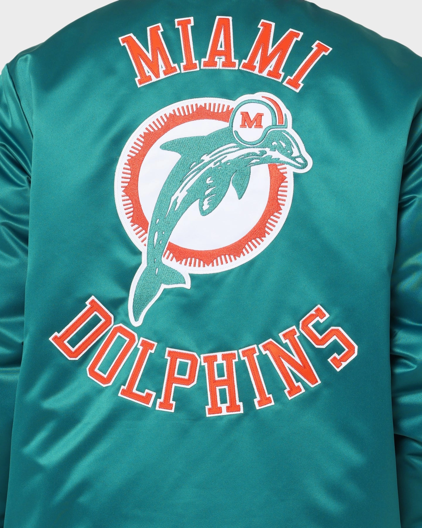Machine-washable BondedFabric Mitchell & Ness Miami Dolphins Heavyweight Satin Jacket Light Blue