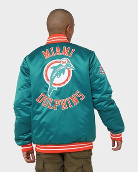 Graphic Design Fall Friendly Mitchell & Ness Miami Dolphins Heavyweight Satin Jacket Light Blue
