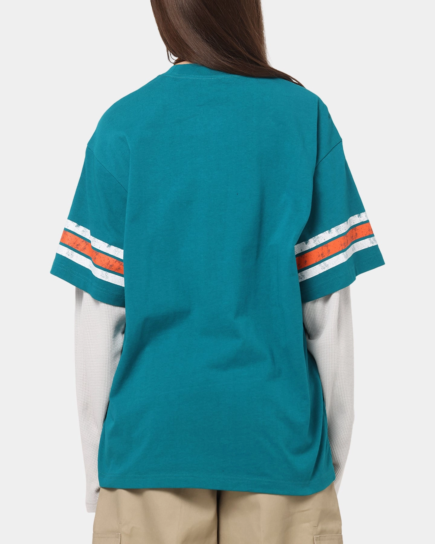 Comfy Top Mitchell & Ness Miami Dolphins Waffle Mock Layer Long Sleeve T-Shirt Teal