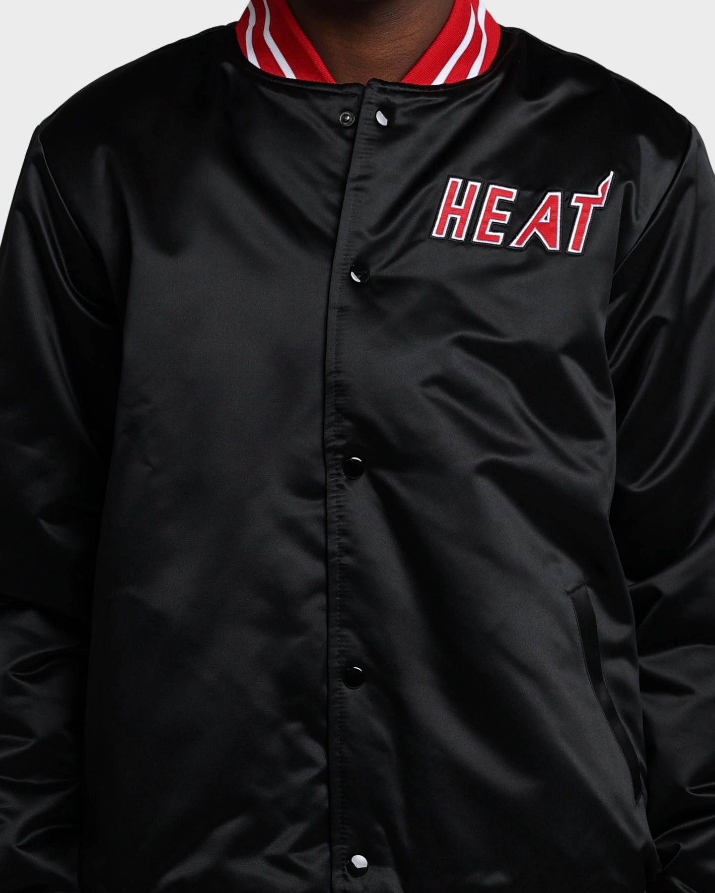 wedding guests birthday celebration Mitchell & Ness Miami Heat Heavyweight Satin Jacket Black