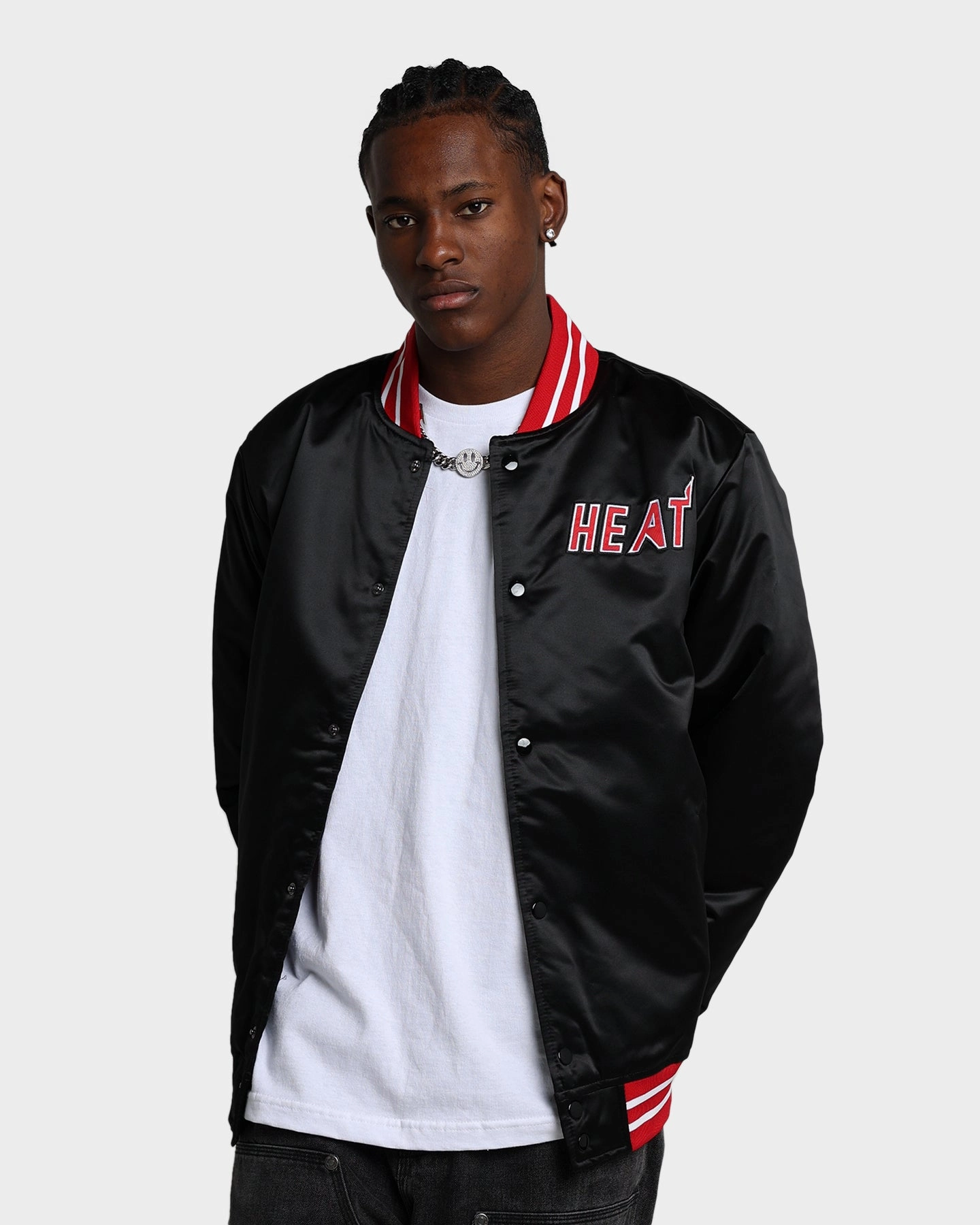 Mitchell & Ness Miami Heat Heavyweight Satin Jacket Black Seamless Seams Corduroy