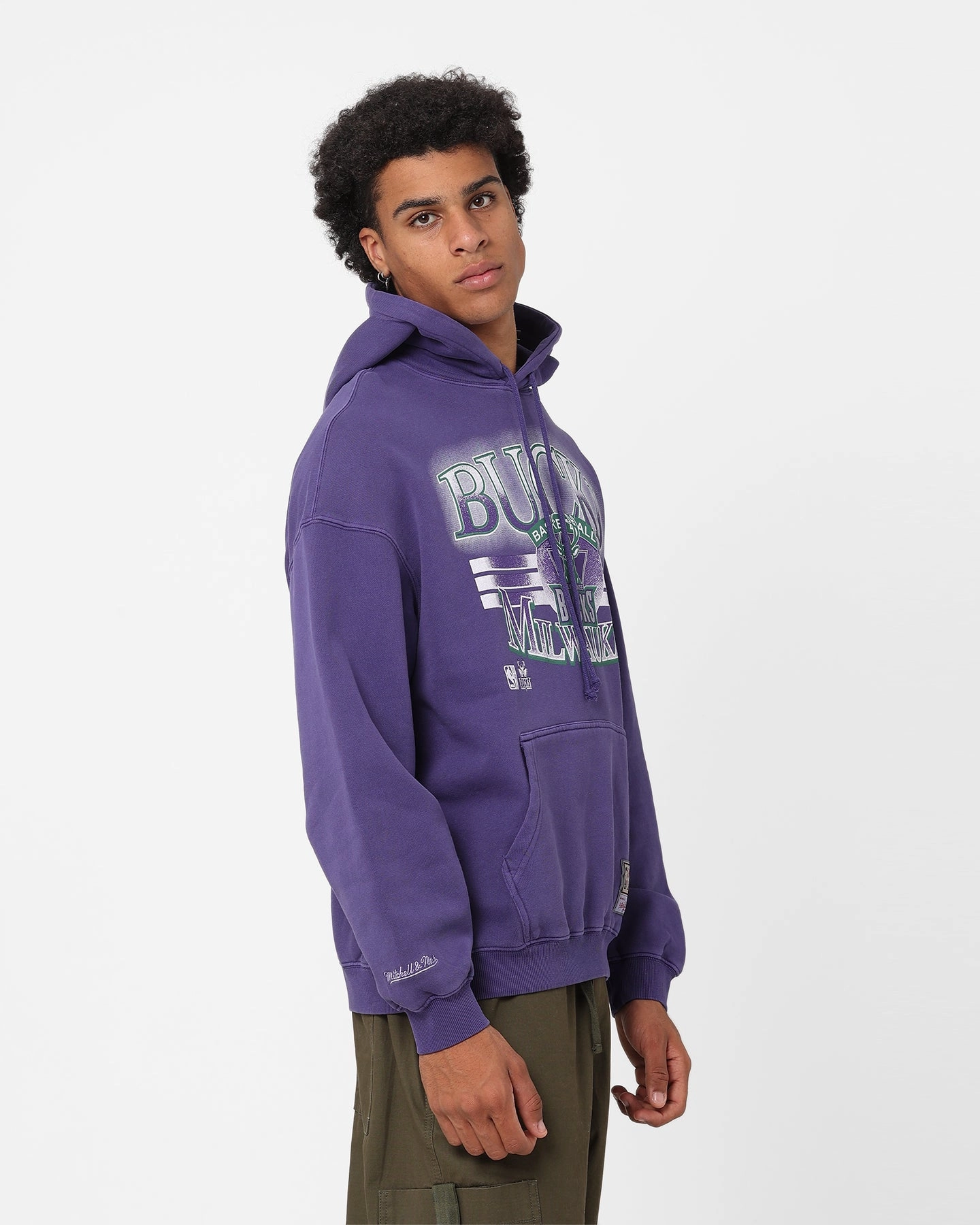 Mitchell & Ness Milwaukee Bucks Glow Arch Hoodie Purple Water Resistant Material Printed