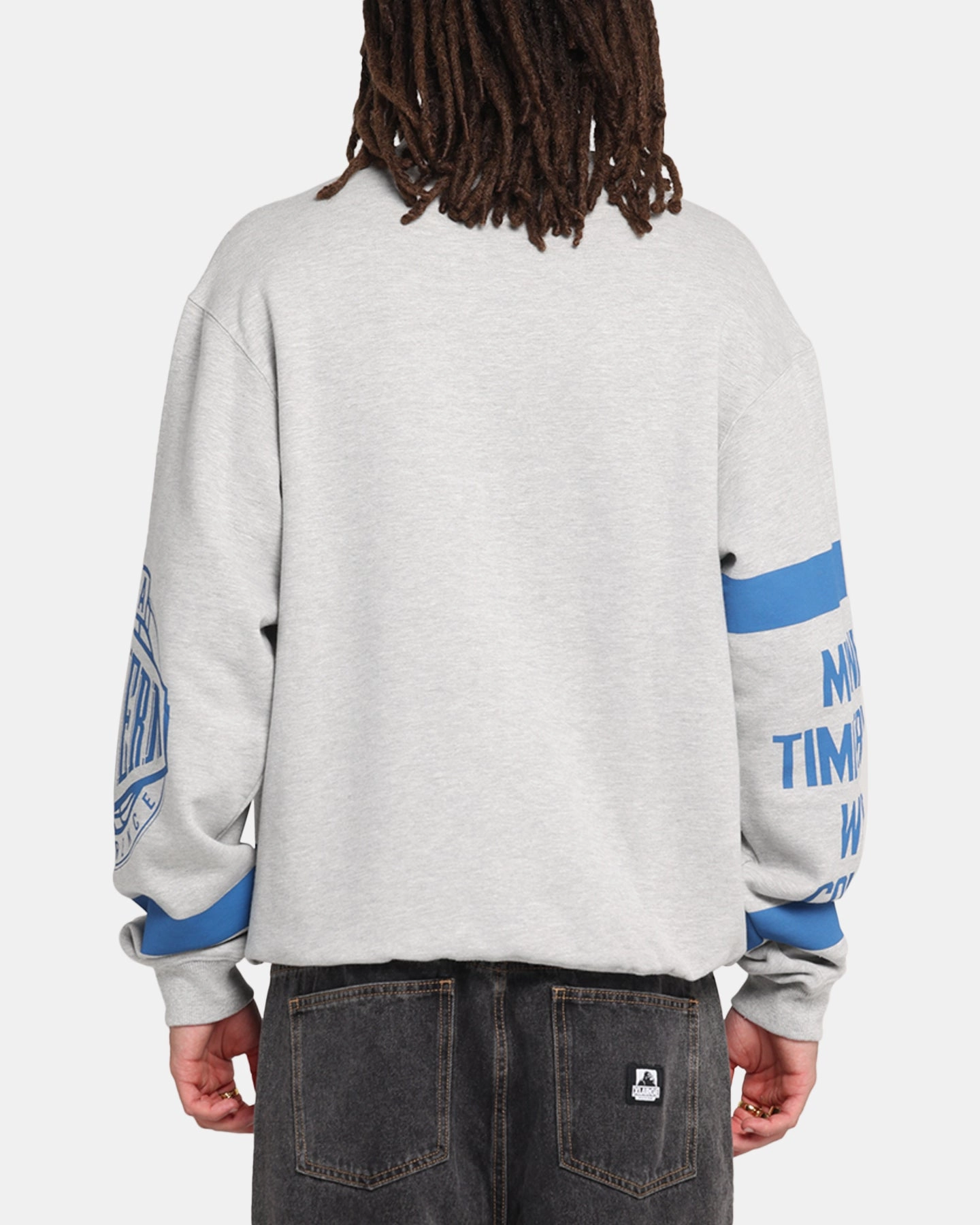 Soft Shell Material Mitchell & Ness Minnesota Timberwolves Letterform Crewneck Grey Marle/Official Team Color