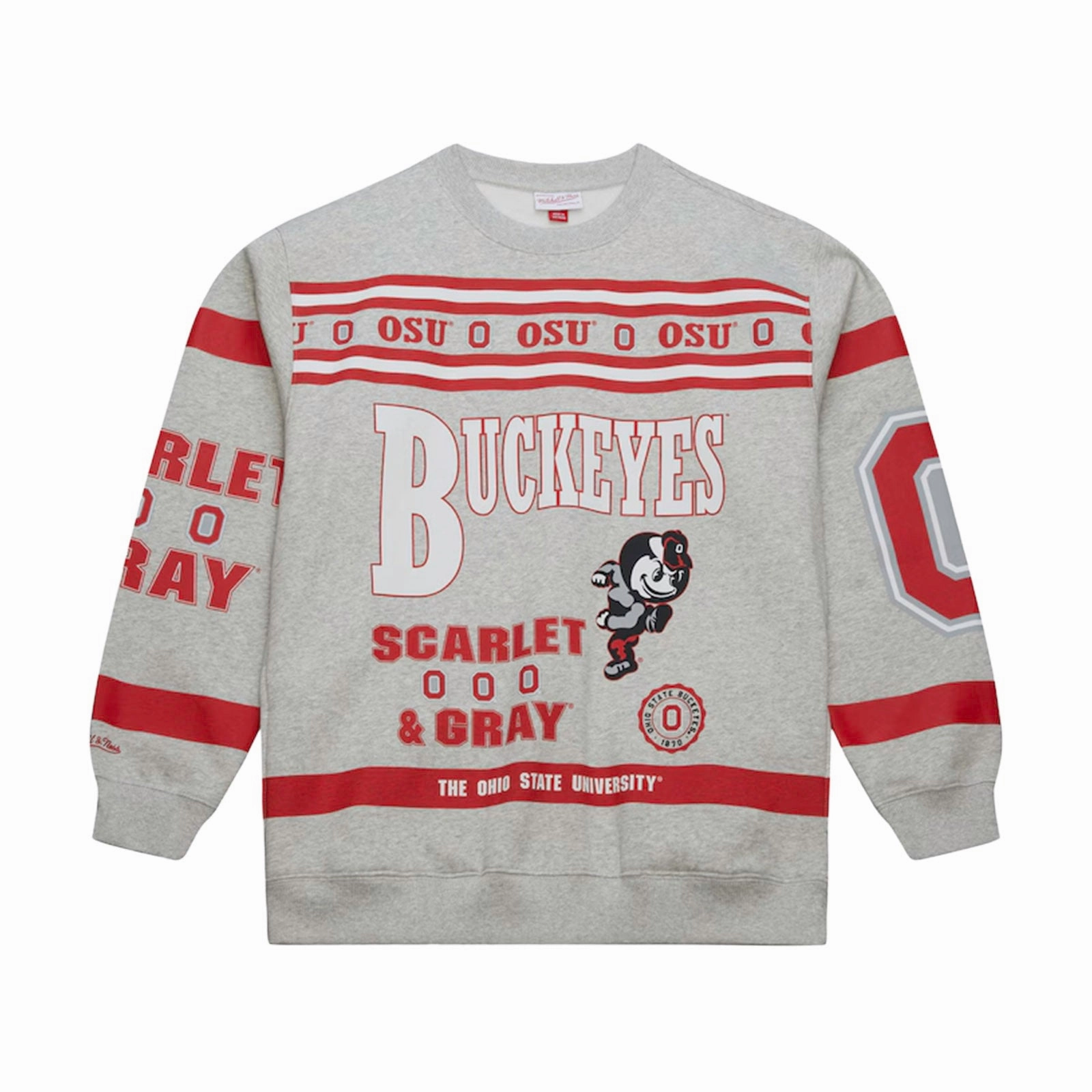 Mitchell & Ness NCAA All Over Print Crewneck Ohio State Buckeyes Daily Active Modern Bold