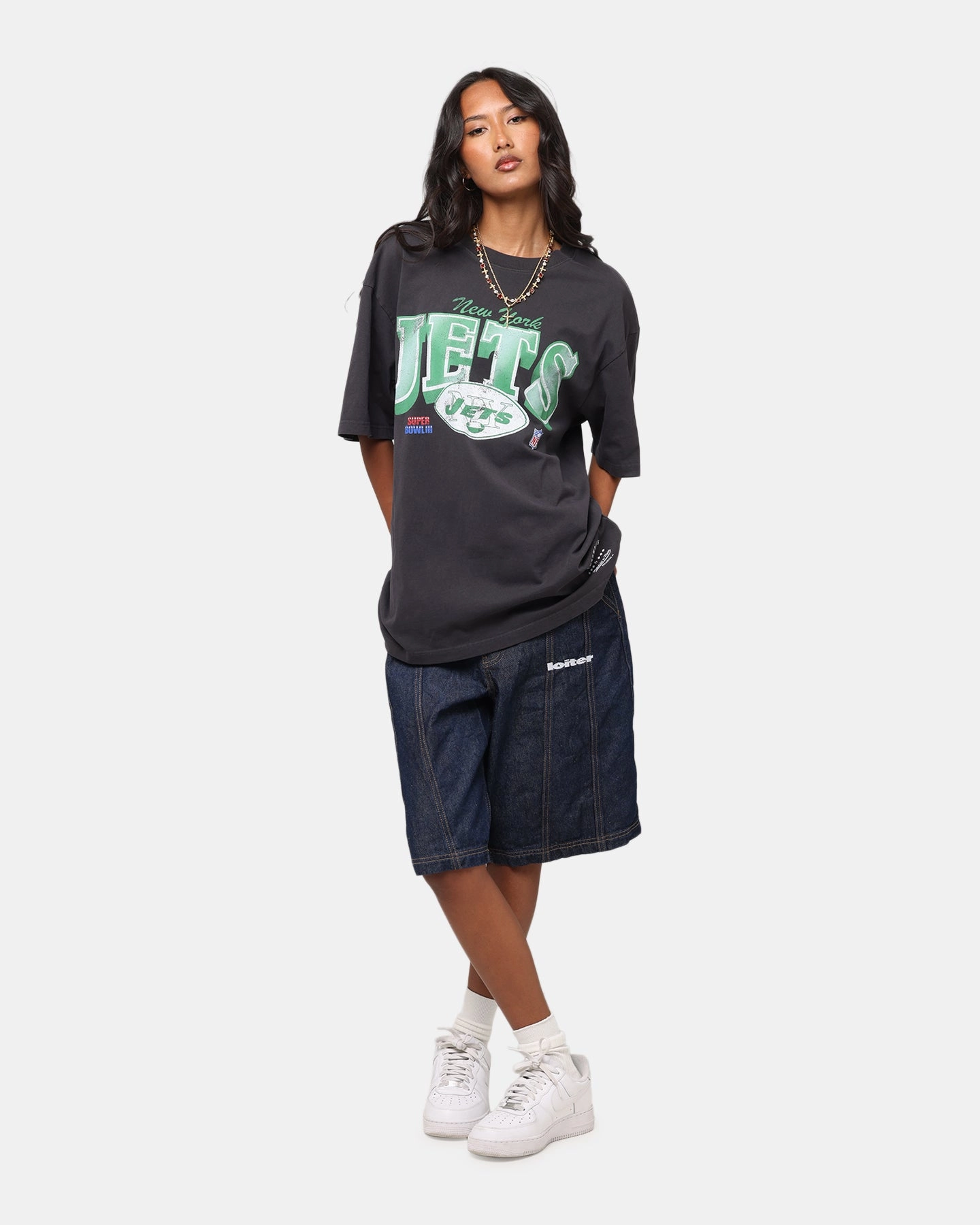 Summer Essential Mitchell & Ness New York Jets Arch T-Shirt Faded Black