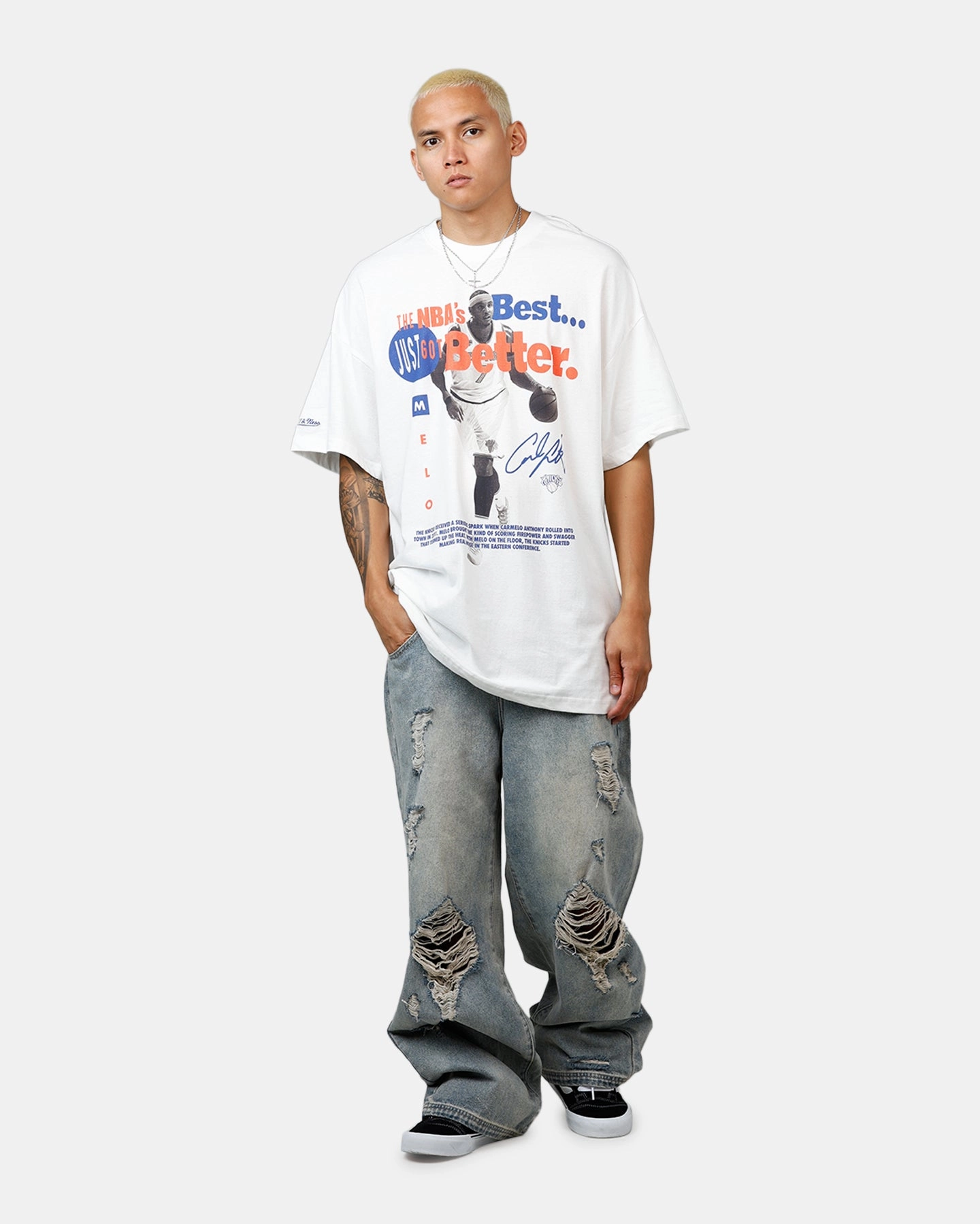 Mitchell & Ness New York Knicks Carmelo Anthony Got Better T-Shirt Vintage White Travel Essential Perfect Style