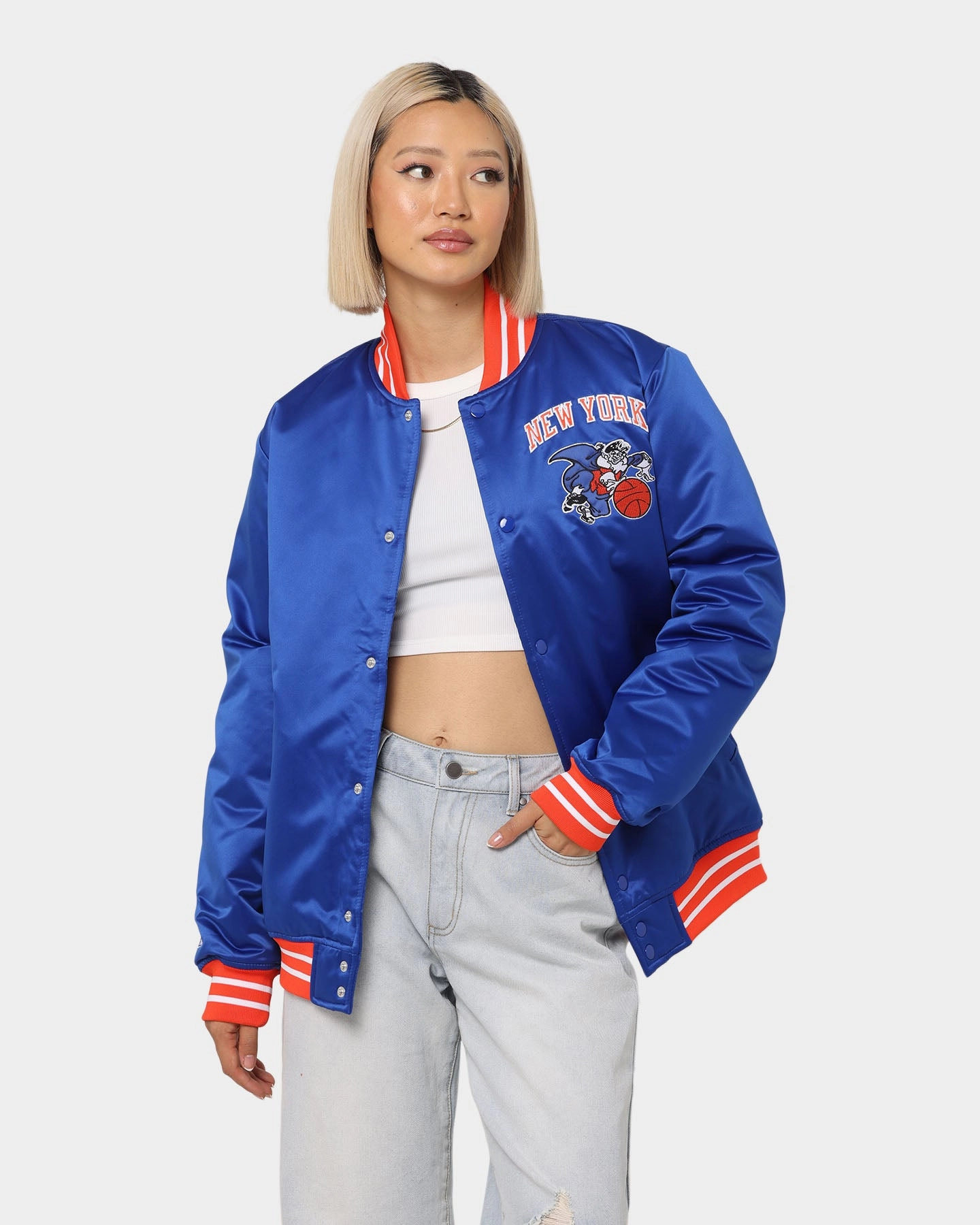 skier Dual Layer Ventilation Mitchell & Ness New York Knicks Heavyweight Satin Jacket Royal